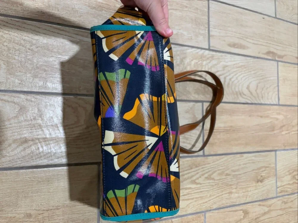 Fossil Long Live Vintage Abstract Tote Bag Coated Canvas Multicolor Leather